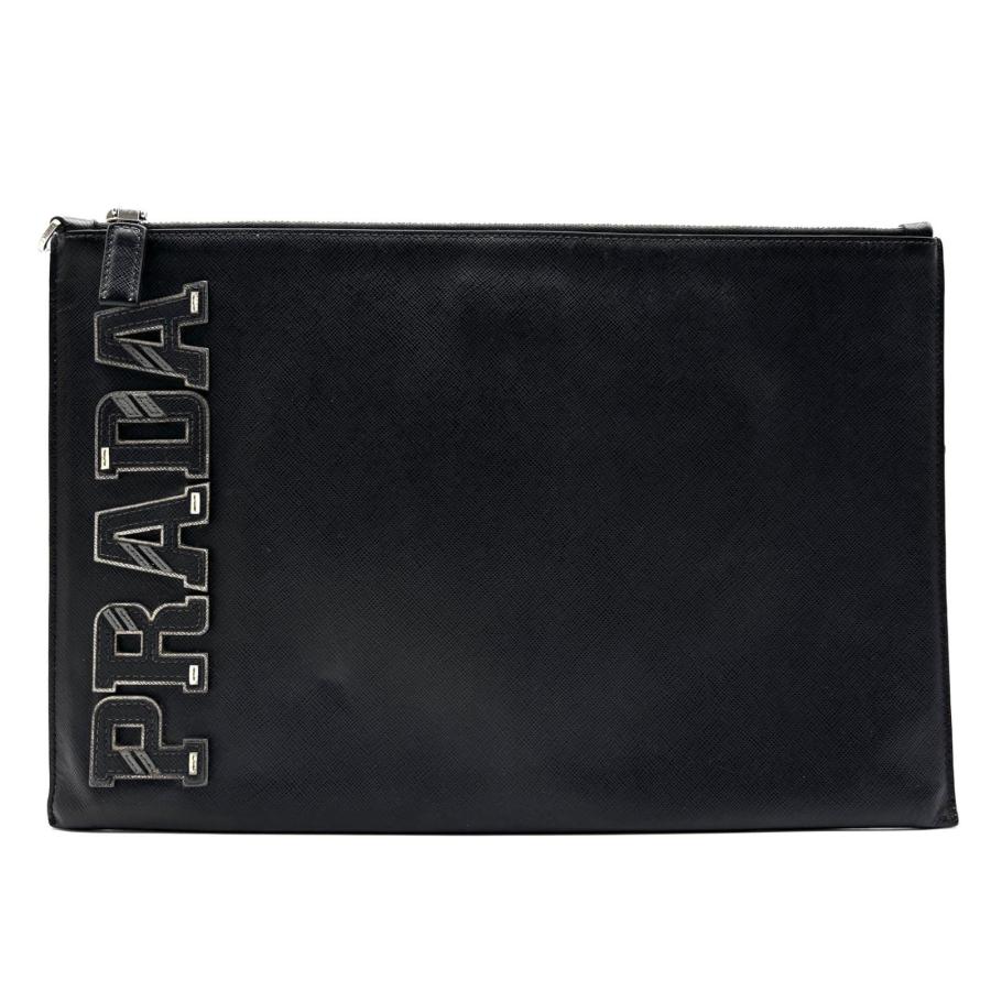 PRADA プラダ サフィアーノ レザー クラッチバッグ ドキュメントケース ブラック 黒 ビッグロゴ レターロゴ 白タグ セカンドバッグ メンズ ビジネス 美品_1