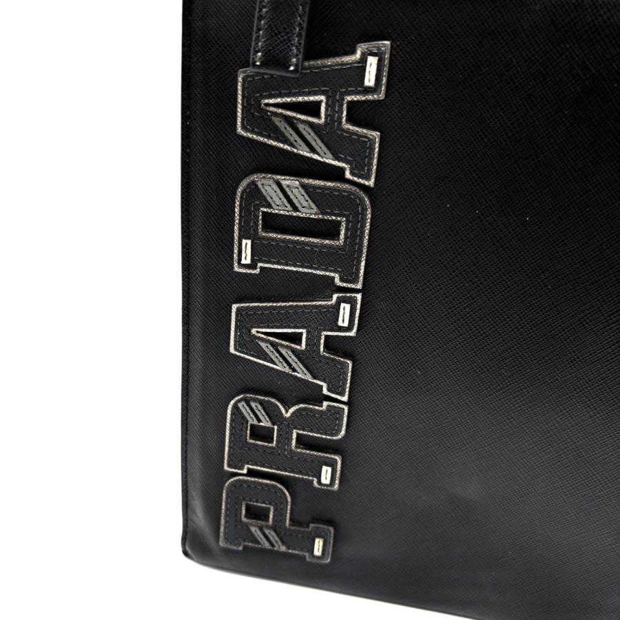 PRADA プラダ サフィアーノ レザー クラッチバッグ ドキュメントケース ブラック 黒 ビッグロゴ レターロゴ 白タグ セカンドバッグ メンズ ビジネス 美品_3