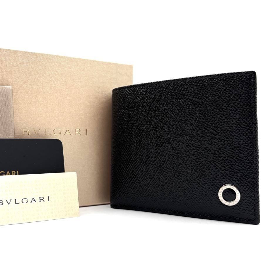 ✨未使用級✨ブルガリ ブルガリマン 二つ折り財布 サークルロゴ 黒 BVLGARI ブルガリ ブルガリブルガリ マン 二つ折り財布 折りたたみ