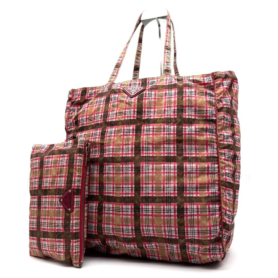 極美品 プラダ PRADA エコバッグ トートバッグ ポーチ付 三角ロゴ
