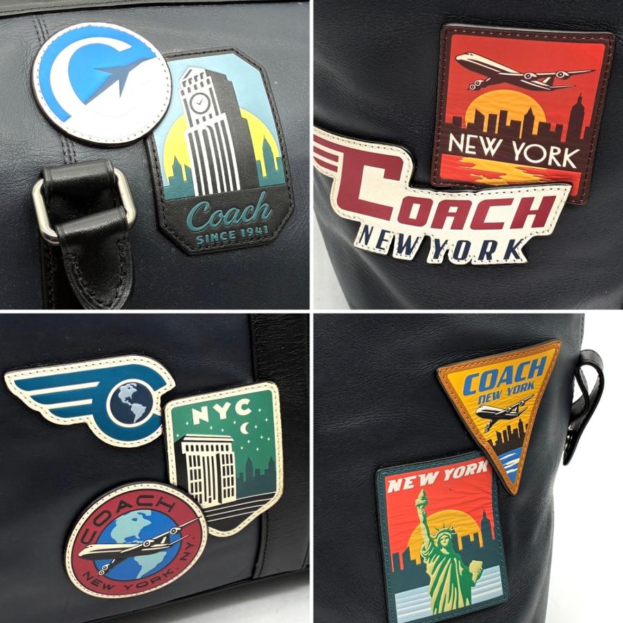 い*さ様 COACH 本革レザー ネイビー ロゴワッペン 2way ショルダー 美品 コーチ COACH ヴォイジャー 2way ボストンバッグ ショルダー