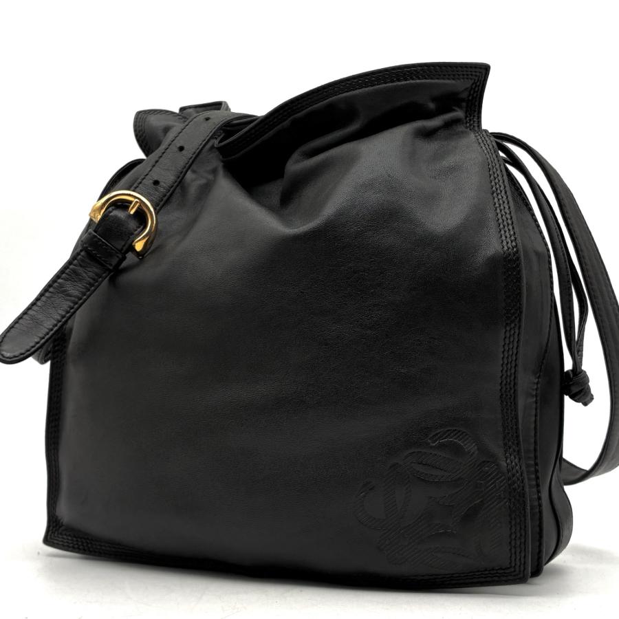 美品 ロエベ LOEWE ショルダーバッグ 斜め掛け アナグラム 巾着 ナッパ