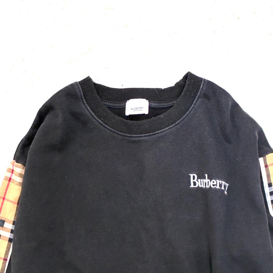 現行モデル BURBERRY バーバリー トレーナー スウェット ノバチェック ロゴプリント 黒 コットン メンズ レディース XL オーバーサイズ_4