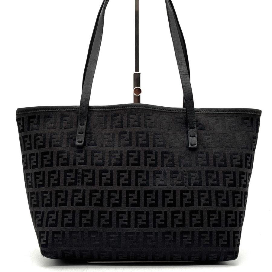 【良品】FENDI フェンディ ズッキーノ ハンドバッグ ポーチ キャンバス 黒 フェンディ FENDI ズッキーノ FF柄 トートバッグ ハンドバッグ ポーチ