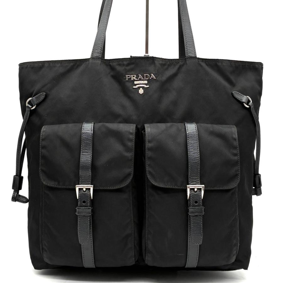 美品 プラダ PRADA トートバッグ ビジネスバッグ ダブルポケット A4 大 