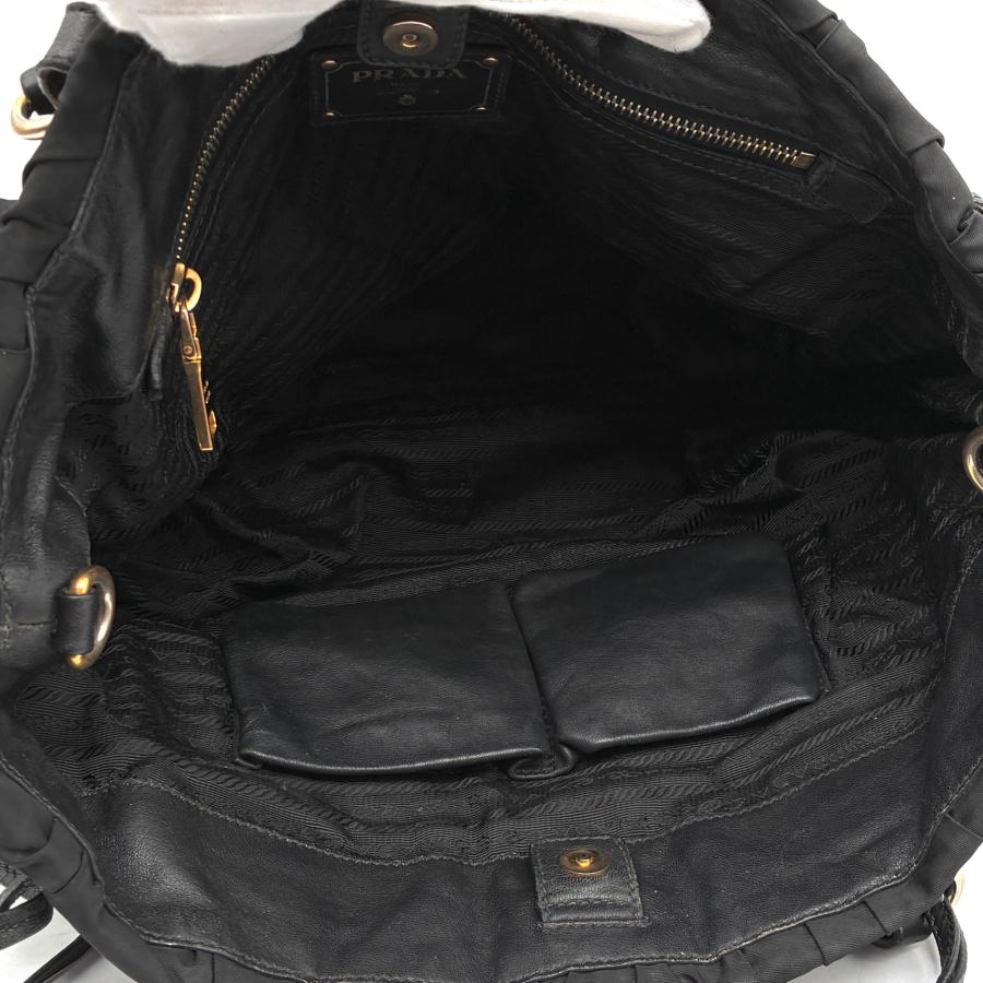 PRADA プラダ テスート ゴーフル ギャザー ナイロン レザー 2way ハンドバッグ トートバッグ ブラック ゴールド金具 肩掛け 斜め掛け A4収納 白タグ 良品の画像