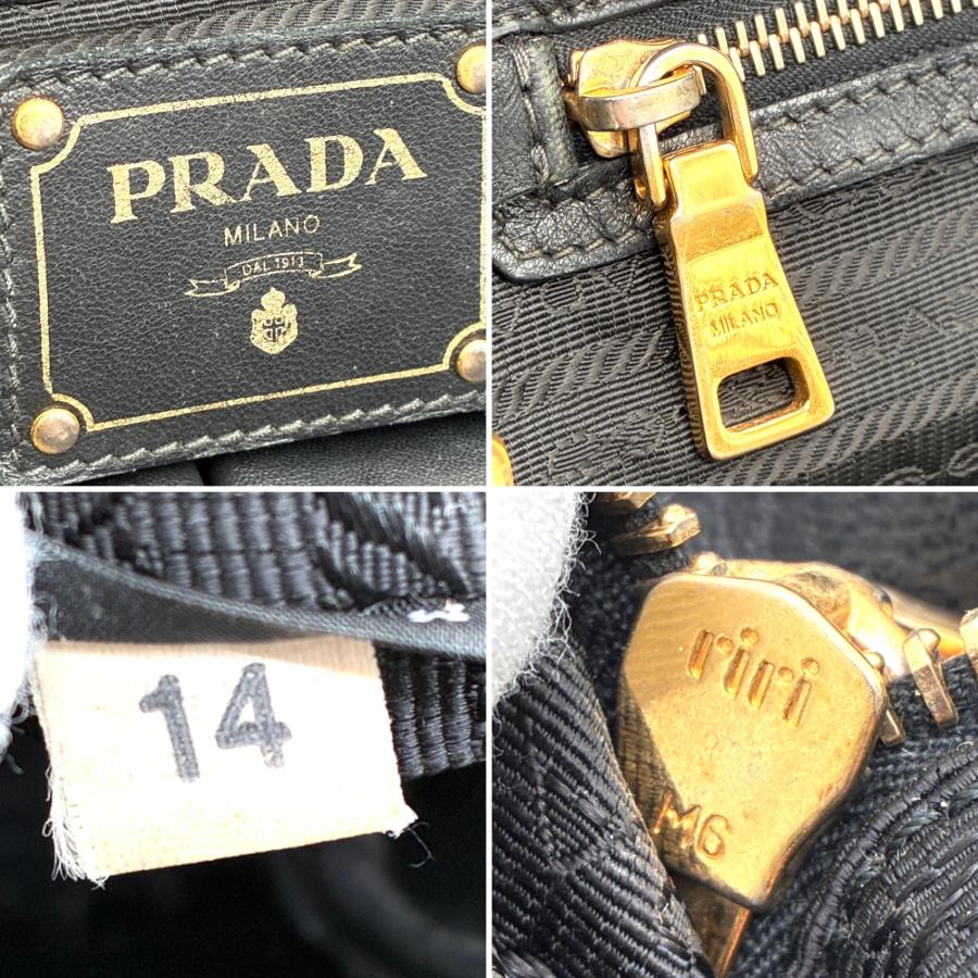 PRADA プラダ テスート ゴーフル ギャザー ナイロン レザー 2way ハンドバッグ トートバッグ ブラック ゴールド金具 肩掛け 斜め掛け A4収納 白タグ 良品の画像