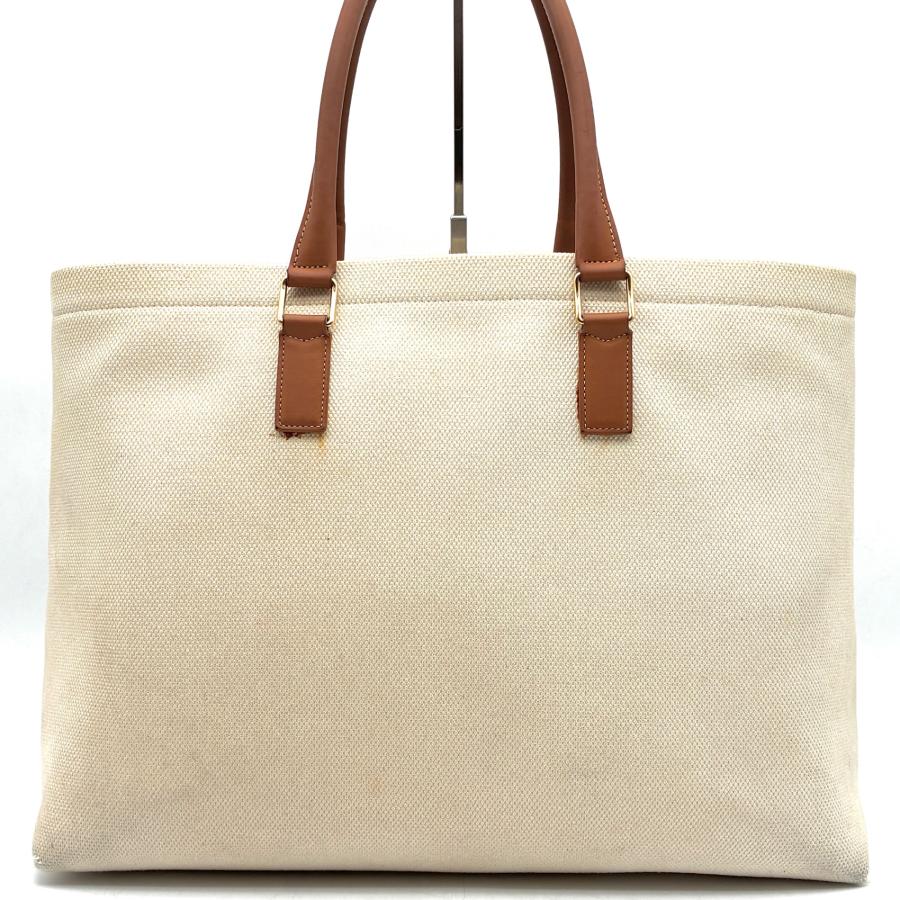 CELINE セリーヌ ホリゾンタルカバ トートバッグ キャンバス レザー 生成り 茶色 A4収納 大容量 春 夏 旅行 リゾート トラベルの画像