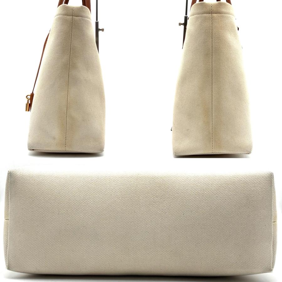 CELINE セリーヌ ホリゾンタルカバ トートバッグ キャンバス レザー 生成り 茶色 A4収納 大容量 春 夏 旅行 リゾート トラベル