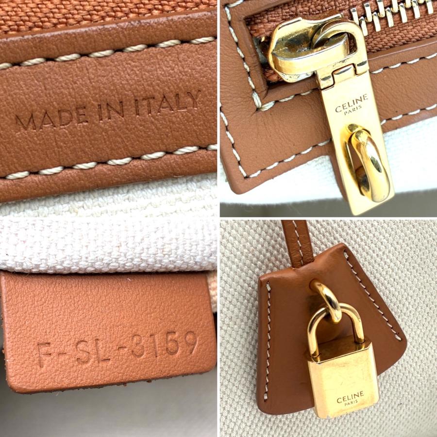 CELINE セリーヌ ホリゾンタルカバ トートバッグ キャンバス レザー 生成り 茶色 A4収納 大容量 春 夏 旅行 リゾート トラベルの画像