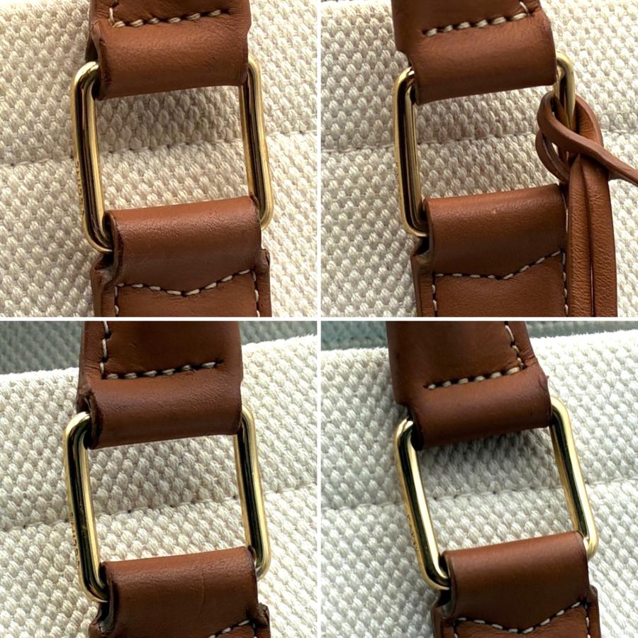 CELINE セリーヌ ホリゾンタルカバ トートバッグ キャンバス レザー 生成り 茶色 A4収納 大容量 春 夏 旅行 リゾート トラベルの画像