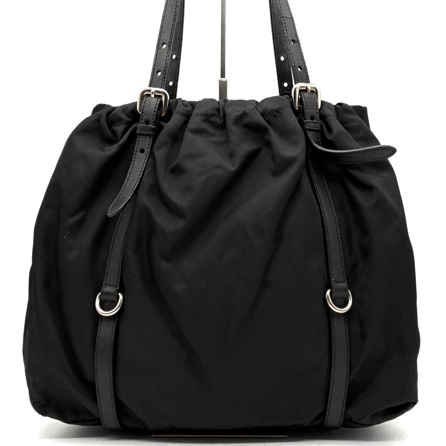 【PRADA】トートバッグ　リボン　三角ロゴプレート　ナイロン　ブラック　肩かけ プラダ PRADA トートバッグ 三角ロゴ プレート リボン 巾着 ナイロン