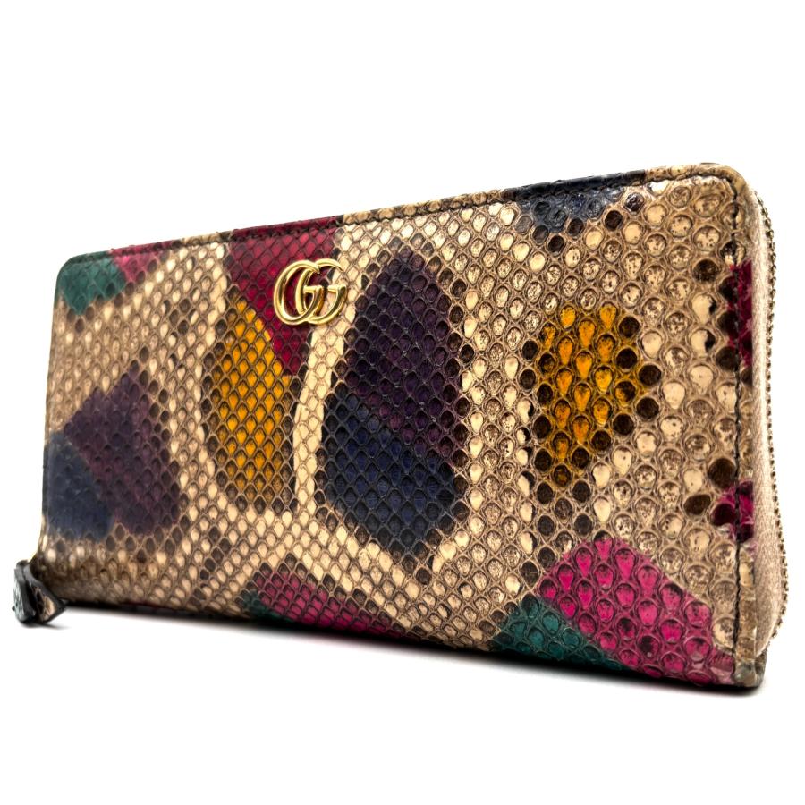 ⭐️付属品完備⭐️グッチ マーモント 長財布 ラウンドジップ ユニセックス GUCCI グッチ 長財布 GGマーモント ラウンドファスナー パイソン