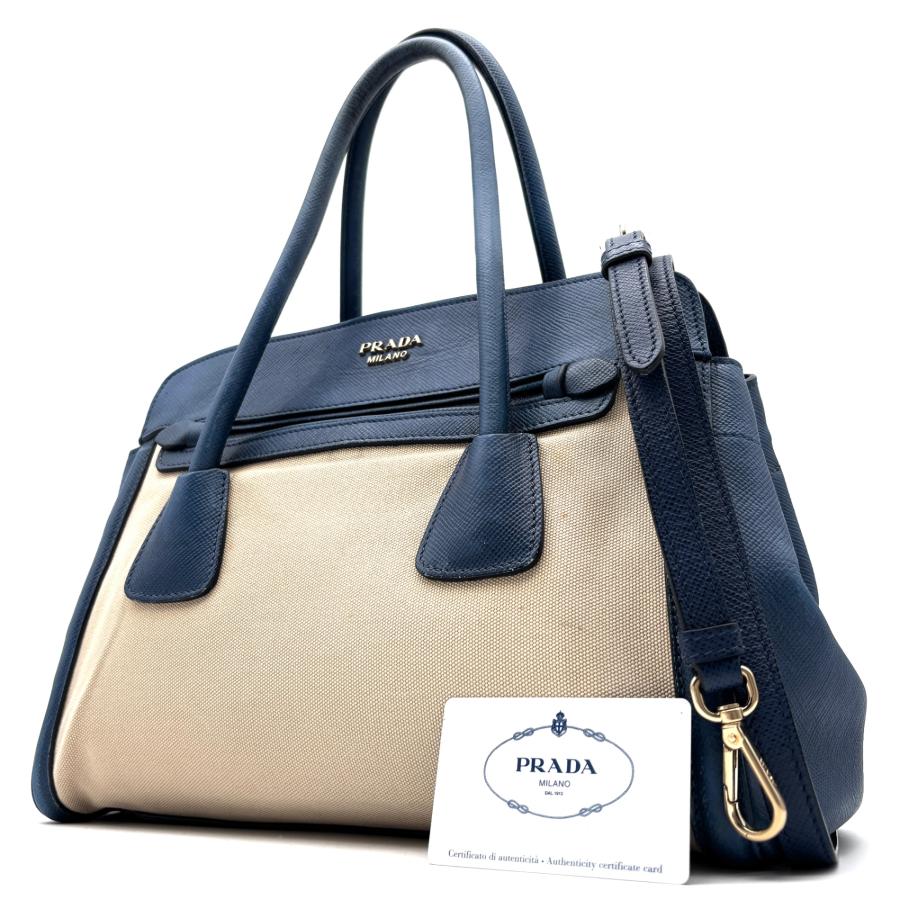 PRADA プラダ 2WAY ショルダーバッグ メタルロゴ ナイロン レザー プラダ PRADA メタルロゴ 2way ハンドバッグ ショルダーバッグ ブルー