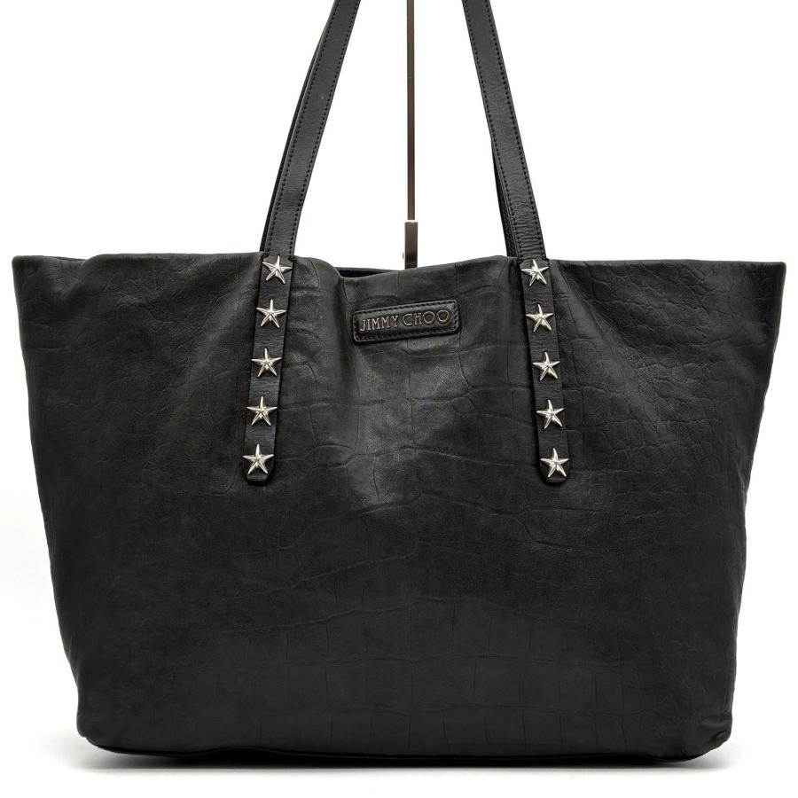 JIMMY CHOO ジミーチュウ ピムリコ トートバッグ クロコ型押し レザー ブラック 黒 スタースタッズ A4収納 大容量 人気 美品 旅行