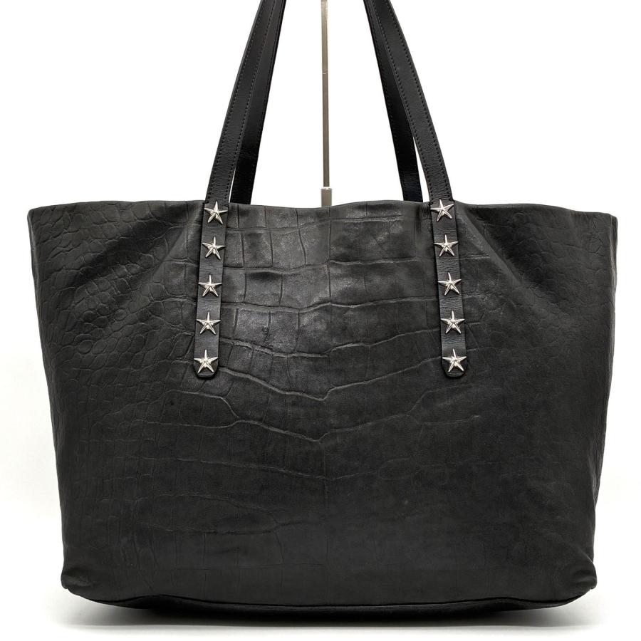 JIMMY CHOO ジミーチュウ ピムリコ トートバッグ クロコ型押し レザー ブラック 黒 スタースタッズ A4収納 大容量 人気 美品 旅行