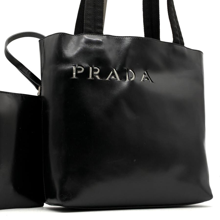 プラダ PRADA トートバッグ ハンドバッグ カットワーク ロゴ ブラック