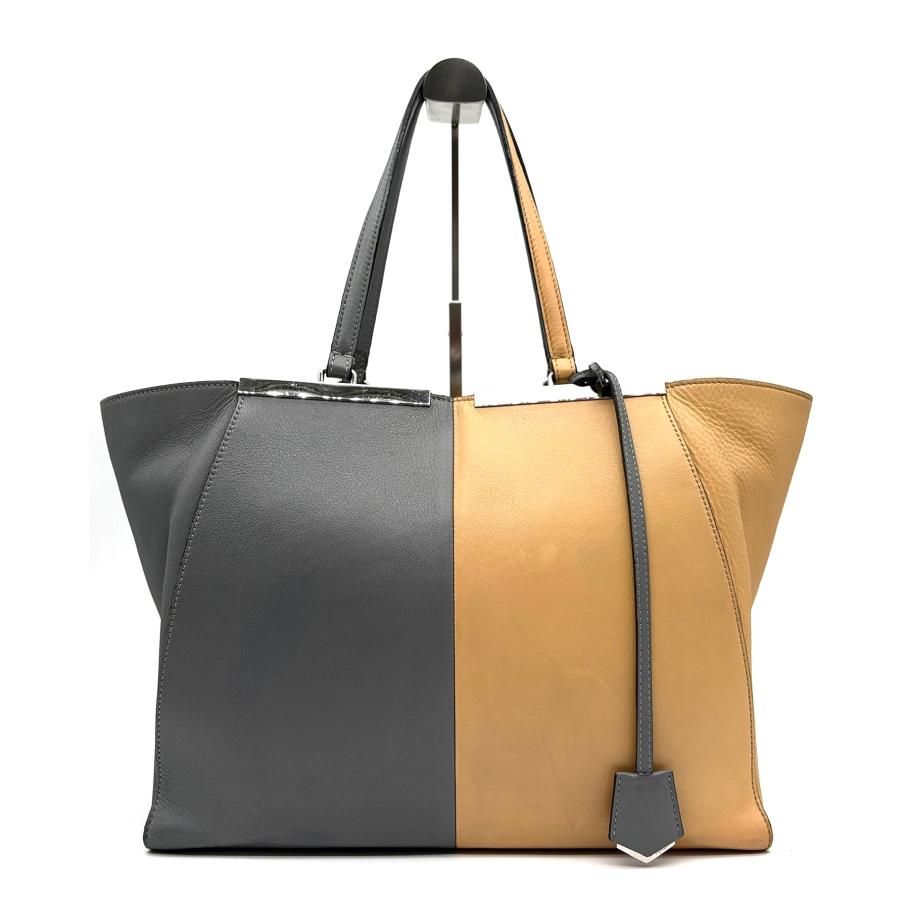 美品 フェンディ トロワジュール トートバッグ バイカラー レザーチャーム フェンディ FENDI トロワジュール トートバッグ バイカラー グレー