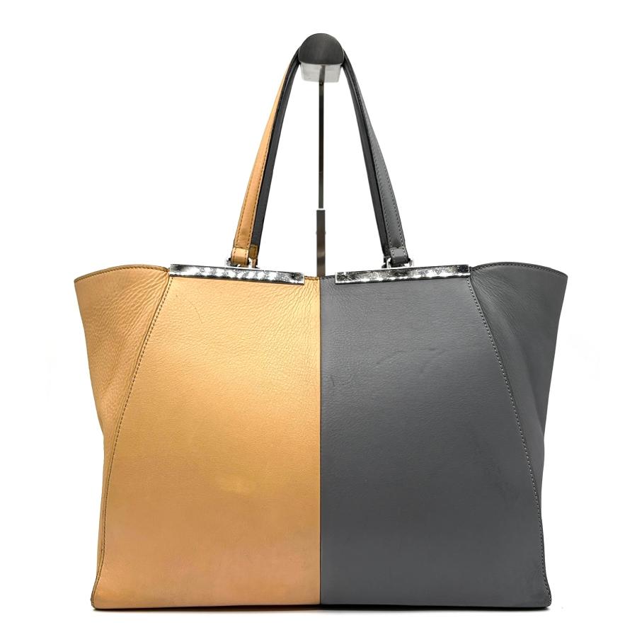 美品 フェンディ トロワジュール トートバッグ バイカラー レザーチャーム フェンディ FENDI トロワジュール トートバッグ バイカラー グレー
