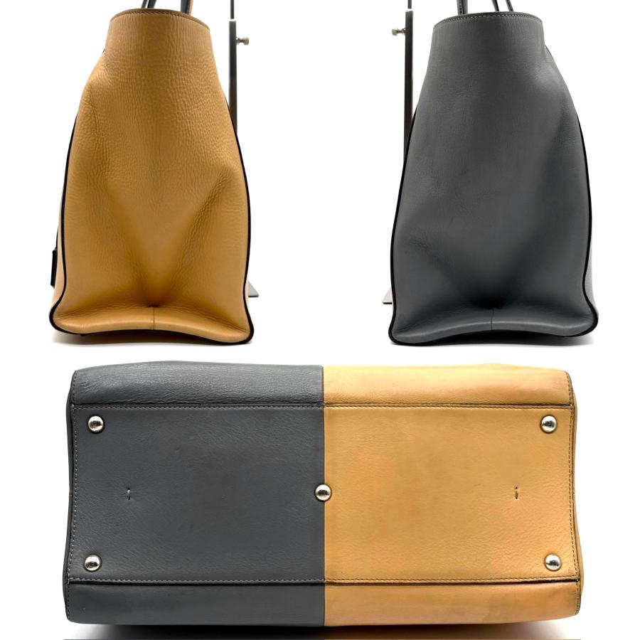 美品 フェンディ トロワジュール トートバッグ バイカラー レザーチャーム フェンディ FENDI トロワジュール トートバッグ バイカラー グレー