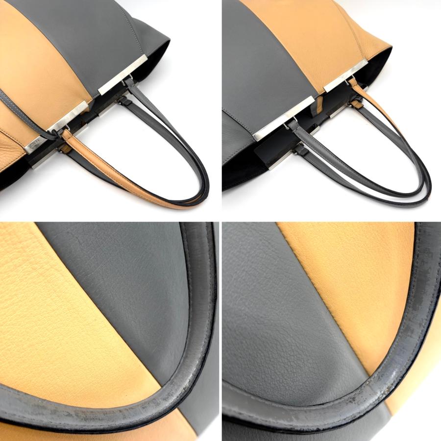 美品 フェンディ トロワジュール トートバッグ バイカラー レザーチャーム フェンディ FENDI トロワジュール トートバッグ バイカラー グレー