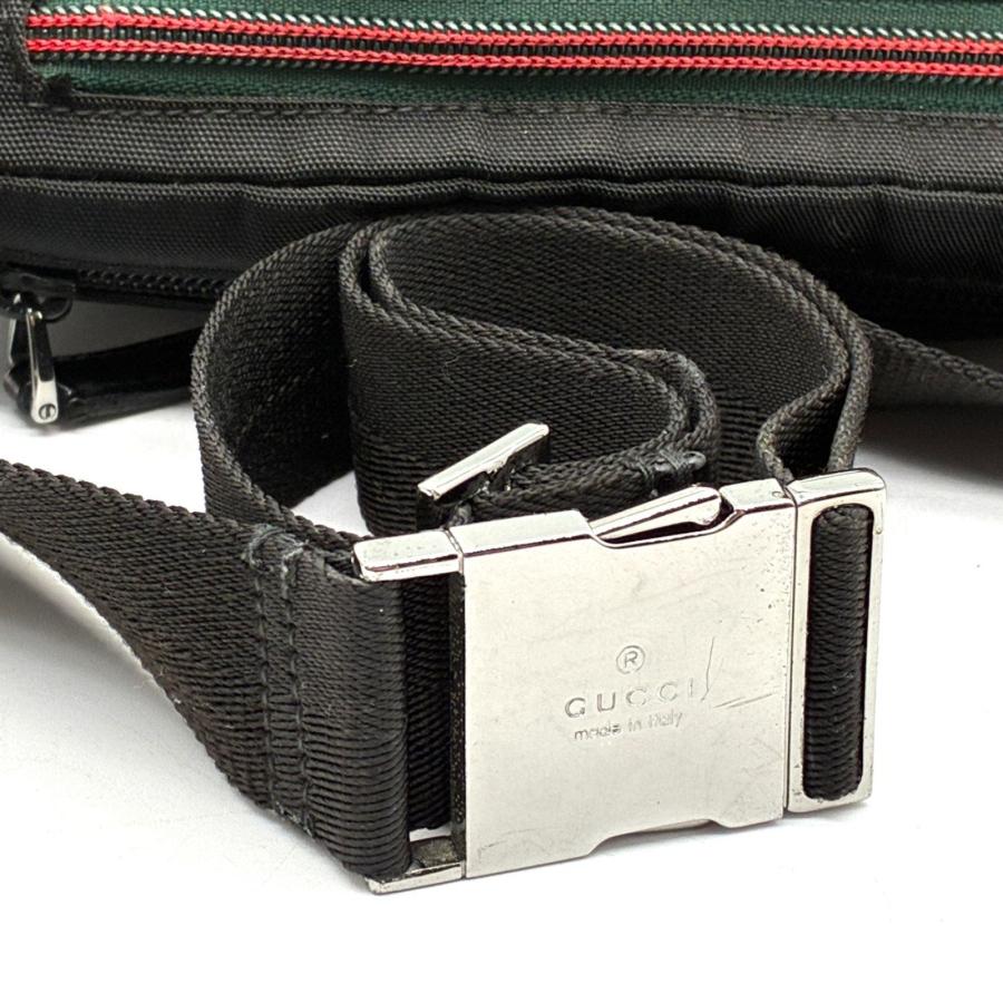 GUCCI グッチ シェリーライン ボディバッグ ウエストポーチ ナイロン レザー ブラック 黒 軽量 コンパクト 旅行 行楽 ゴールデンウィーク 父の日 122350 美品_9