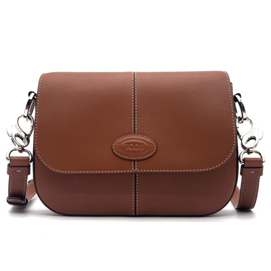 TOD’S ショルダーバッグ　本革　ブラウン　レザー トッズ TOD'S ショルダーバッグ 鞄 カバン フラップ ロゴ オールレザー