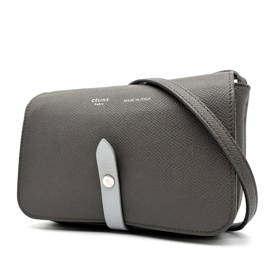 最終お値下CELINE セリーヌ ロゴ ストラップ クロスバック タンクグレー CELINE セリーヌ レザーストラップ ショルダーバッグ ロゴ フラップ