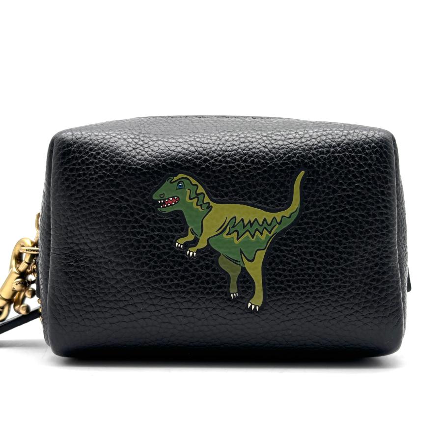 COACH コーチ レキシー 恐竜 ポーチ ペブルドレザー ブラック グリーン