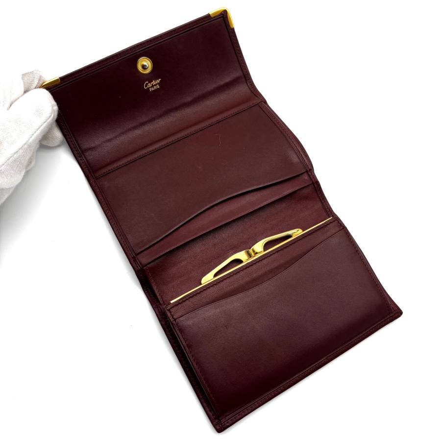 Cartier カルティエ 三つ折り財布 がま口 マストライン レザー ロゴ 