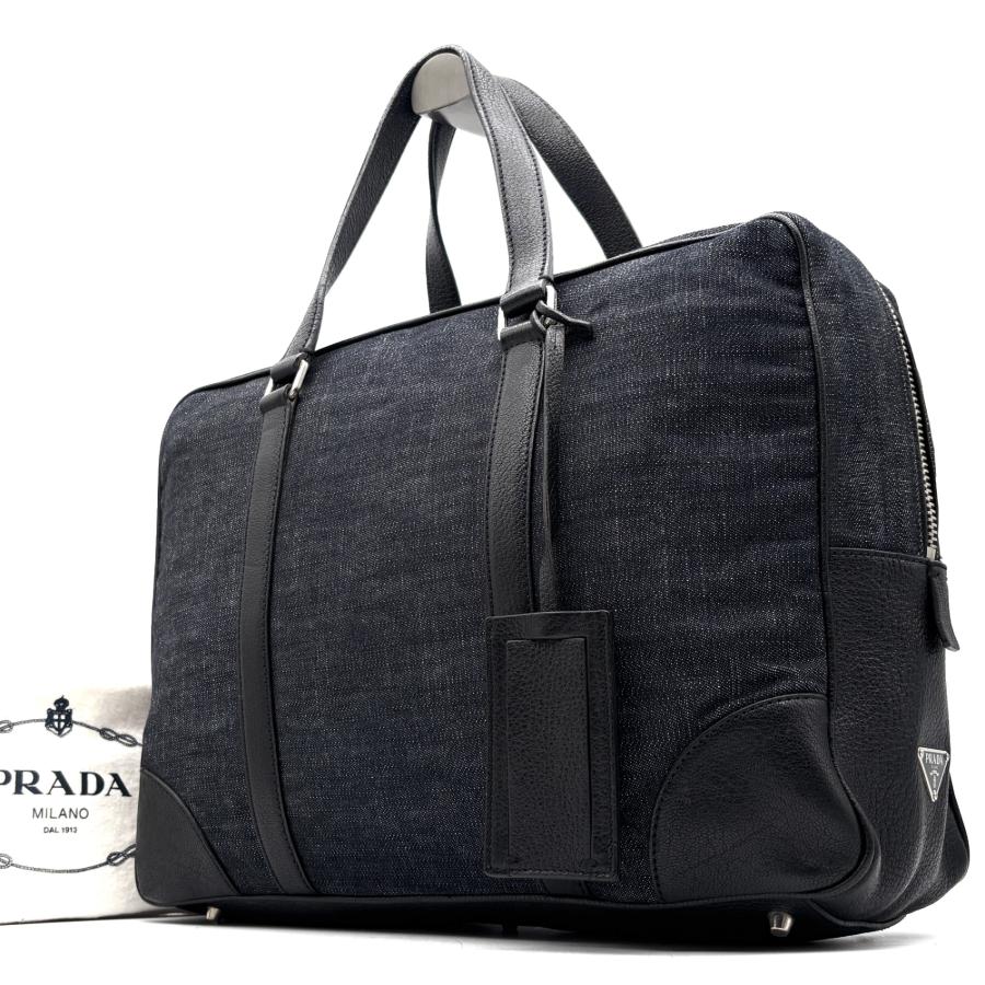 プラダ PRADA ビジネスバッグ ブリーフケース デニム レザー 三角ロゴ