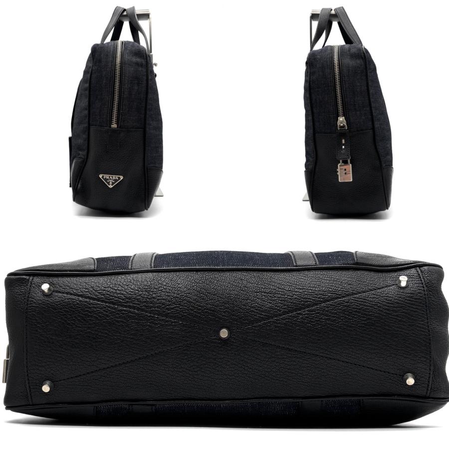 プラダ PRADA ビジネスバッグ ブリーフケース デニム レザー 三角ロゴ