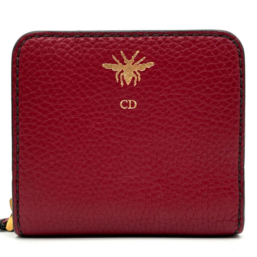クリスチャンディオール 二つ折り財布 パスケース付 レザー ボルドー 71017 Christian Dior クリスチャン ディオール Bee ビー 蜂 二つ折り財布