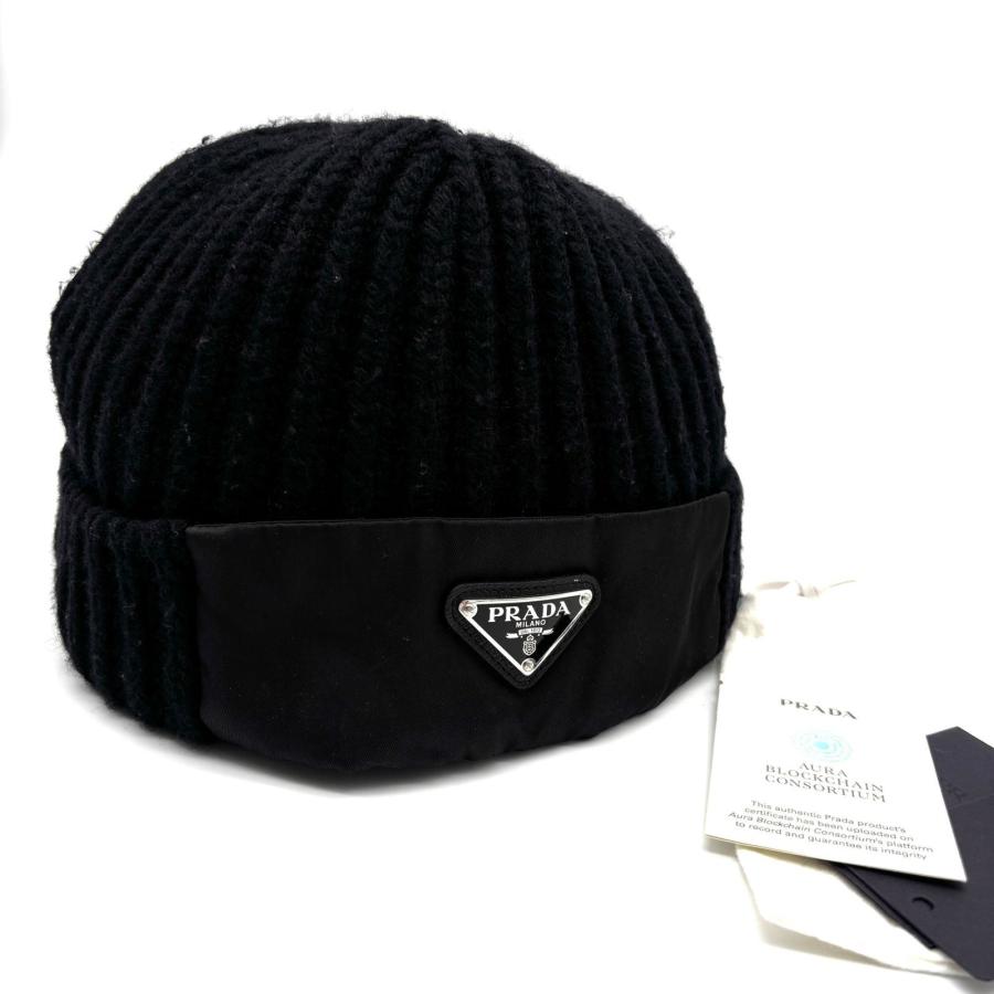 PRADA 黒 ニット帽 XL プラダ PRADA ニット帽 ビーニー ニットキャップ 帽子 ブラック 黒