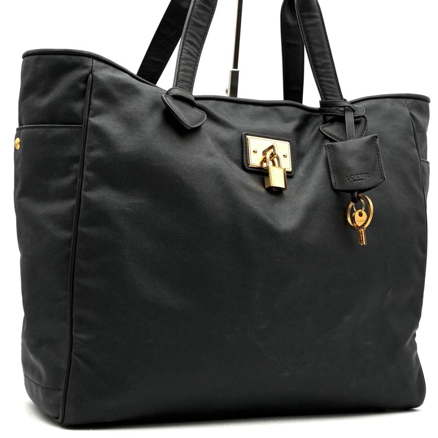 LOEWE ロエベ トラベル ビジネスバッグ レザー 鍵付き ブラック/ブラウン LOEWE ロエベ 南京錠 鍵付 トートバッグ ナッパレザー ブラック 黒