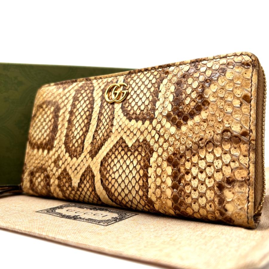 GUCCI 長財布 GG Marmontベージュ GUCCI グッチ 長財布 マーモント ラウンドファスナー パイソン