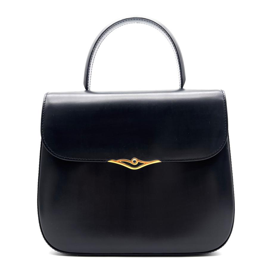 【美品】カルティエ サファイアライン パーティバッグ 小さめ レザー ブラック 美品 カルティエ Cartier サファイアライン ハンドバッグ フォーマル