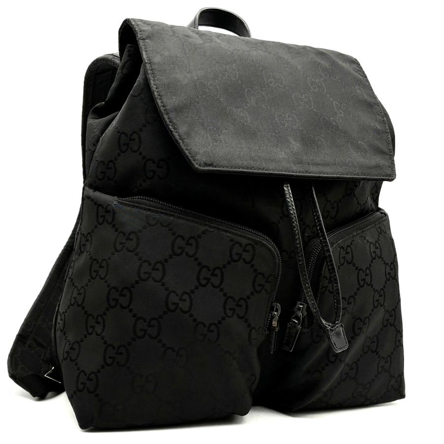 グッチ GUCCI リュック バックパック バッグ GG柄 ナイロン ブラック グッチ GUCCI GG柄 リュックサック バックパック 巾着 ダブルポケット