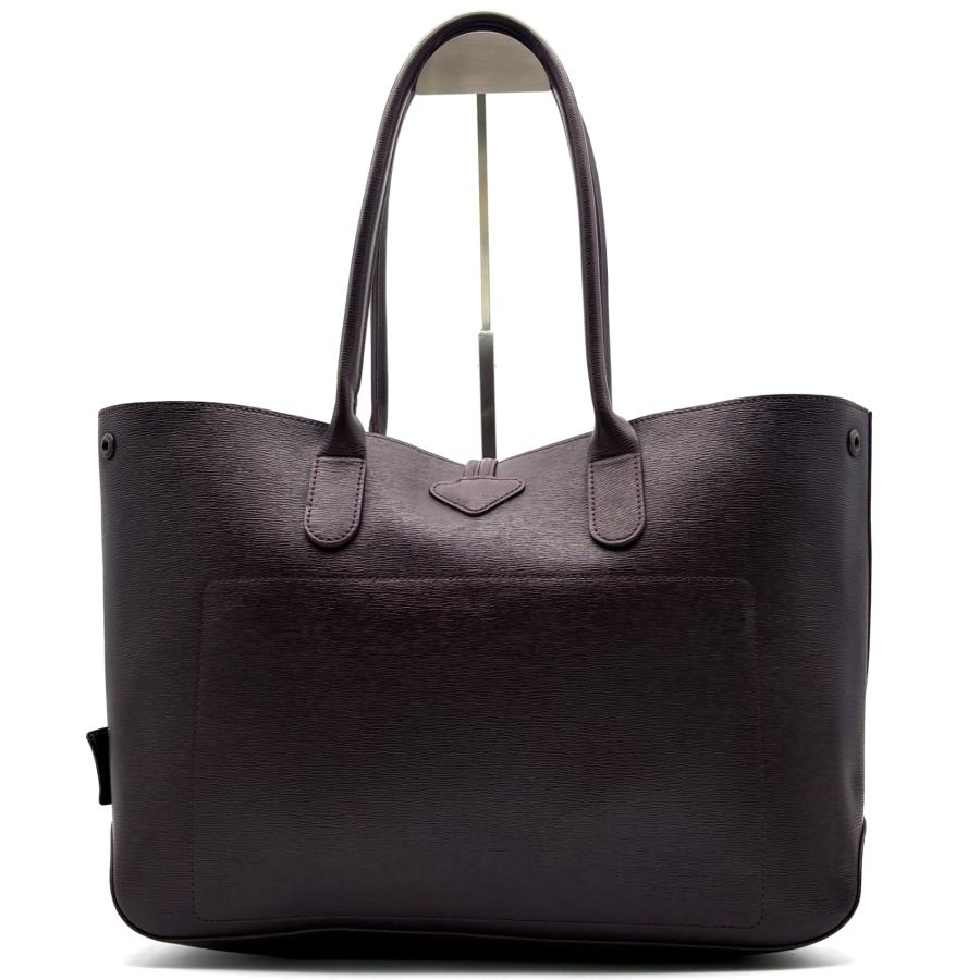 LONGCHAMP ロンシャン ロゾ トートバッグ レザー 本革 ダークパープル 紫 トグル ロゴ 大容量 A4収納 肩掛け ビジネス 通勤 レディース 旅行 帰省 美品の画像