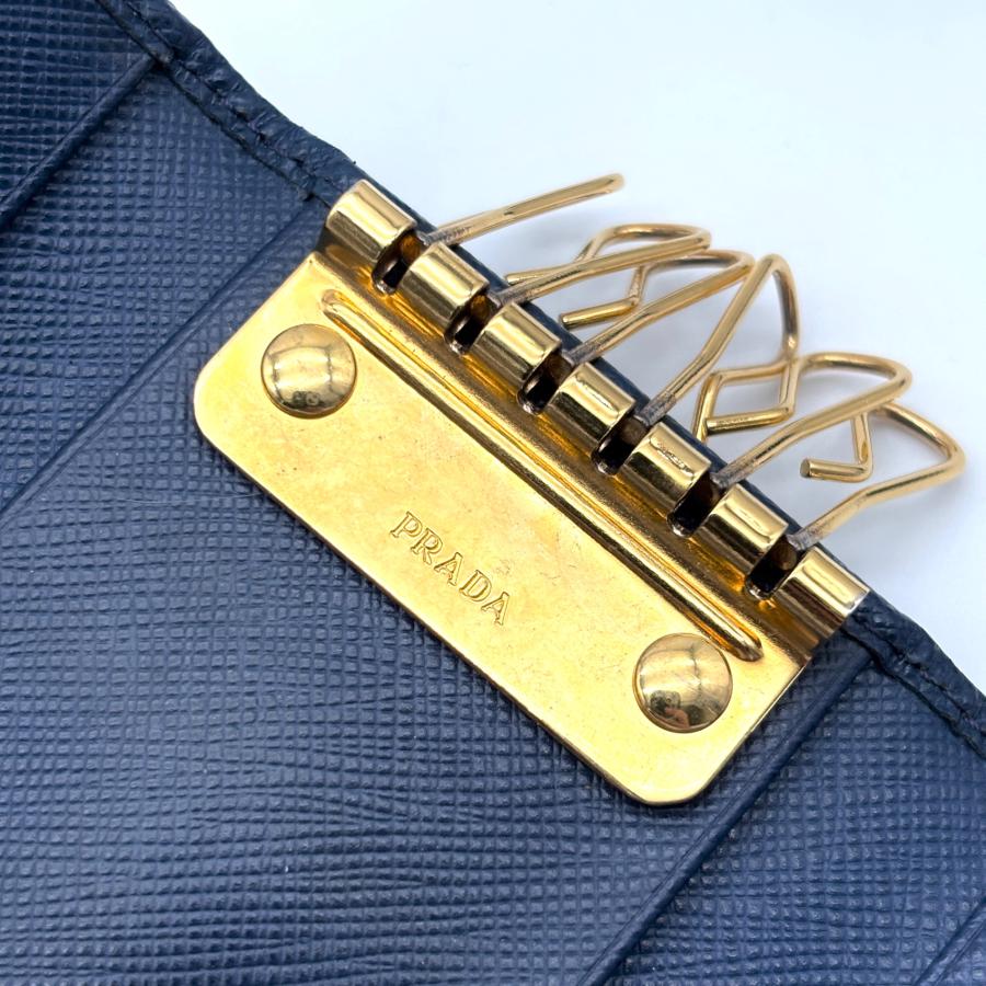 PRADA プラダ 6連 キーケース ゴールドロゴ 箱 カード付き メンズ 
