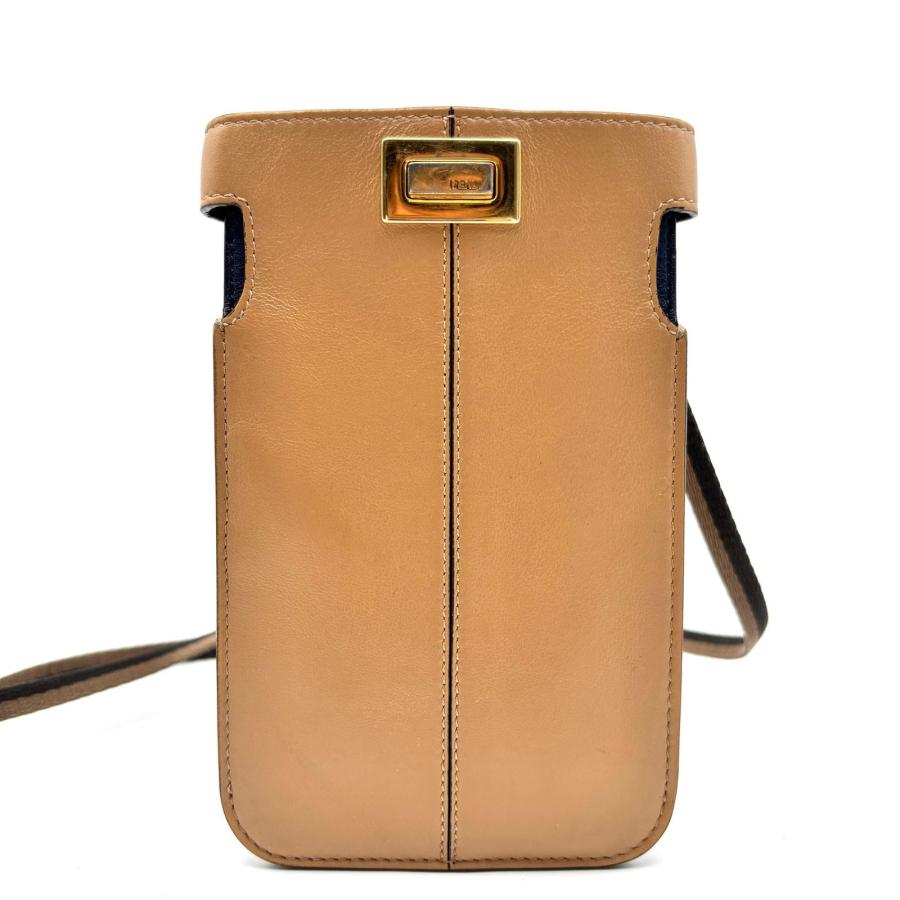 FENDI フェンディ ピーカブー スマートフォンポーチ スマホポーチ ショルダーポーチ レザー ベージュ ゴールド金具 7AS056 母の日 プレゼント 旅行 美品_1