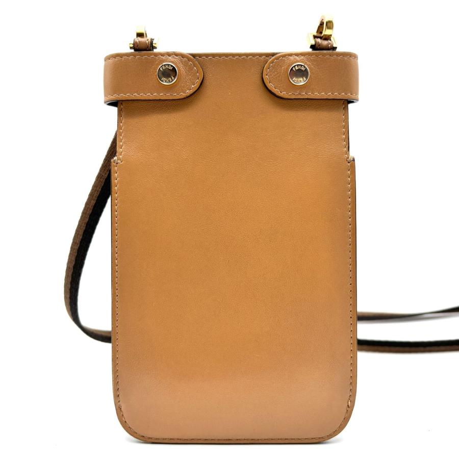 FENDI フェンディ ピーカブー スマートフォンポーチ スマホポーチ ショルダーポーチ レザー ベージュ ゴールド金具 7AS056 母の日 プレゼント 旅行 美品_2