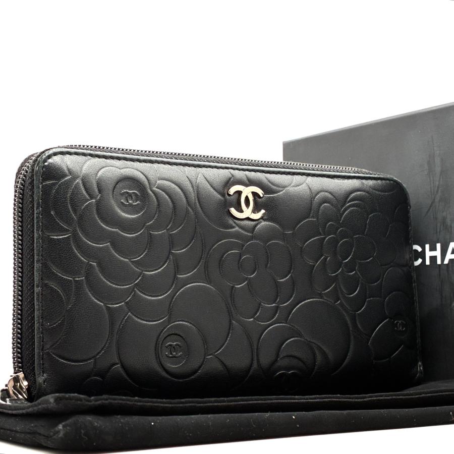 CHANEL シャネル 長財布 カメリア ブラック レザー シャネル CHANEL