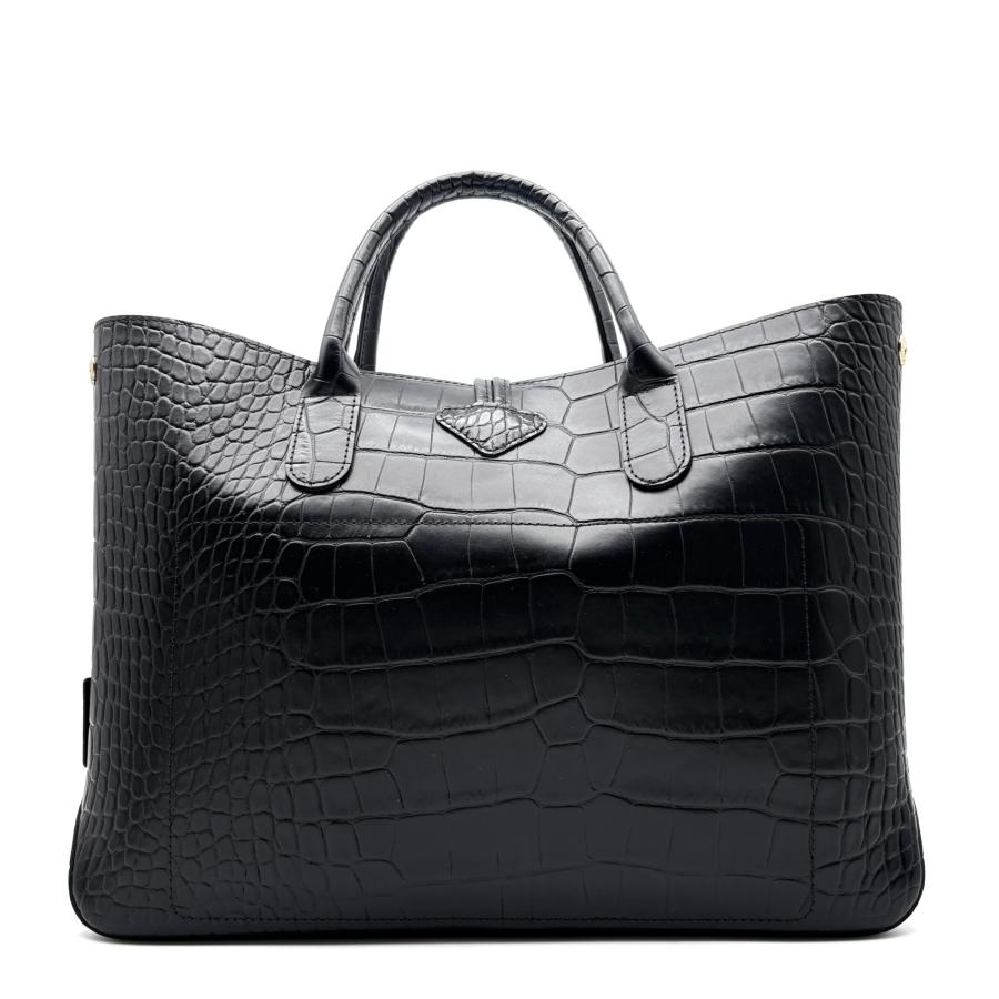 【美品】ロンシャン ロゾ トートバッグ ハンドバッグ 型押し A4可 ブラック LONGCHAMP ロンシャン ロゾ トートバッグ ハンドバッグ クロコ 型押し