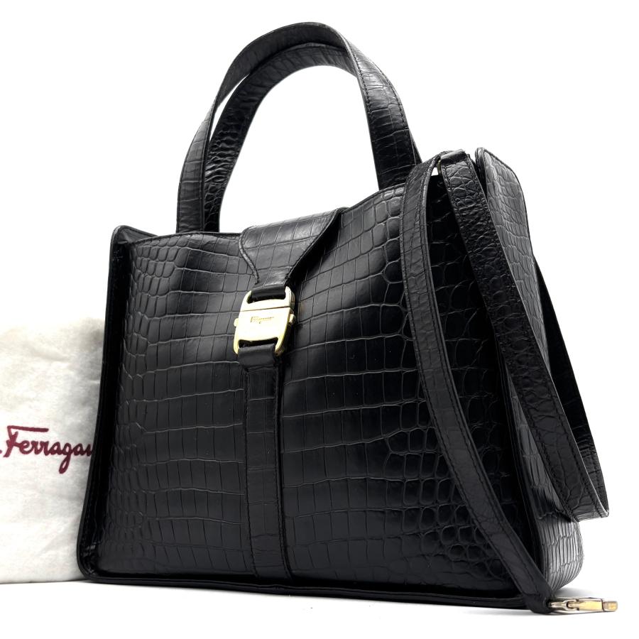 フェラガモ Salvatore Ferragamo クロコ型押し ロゴ金具 2way 