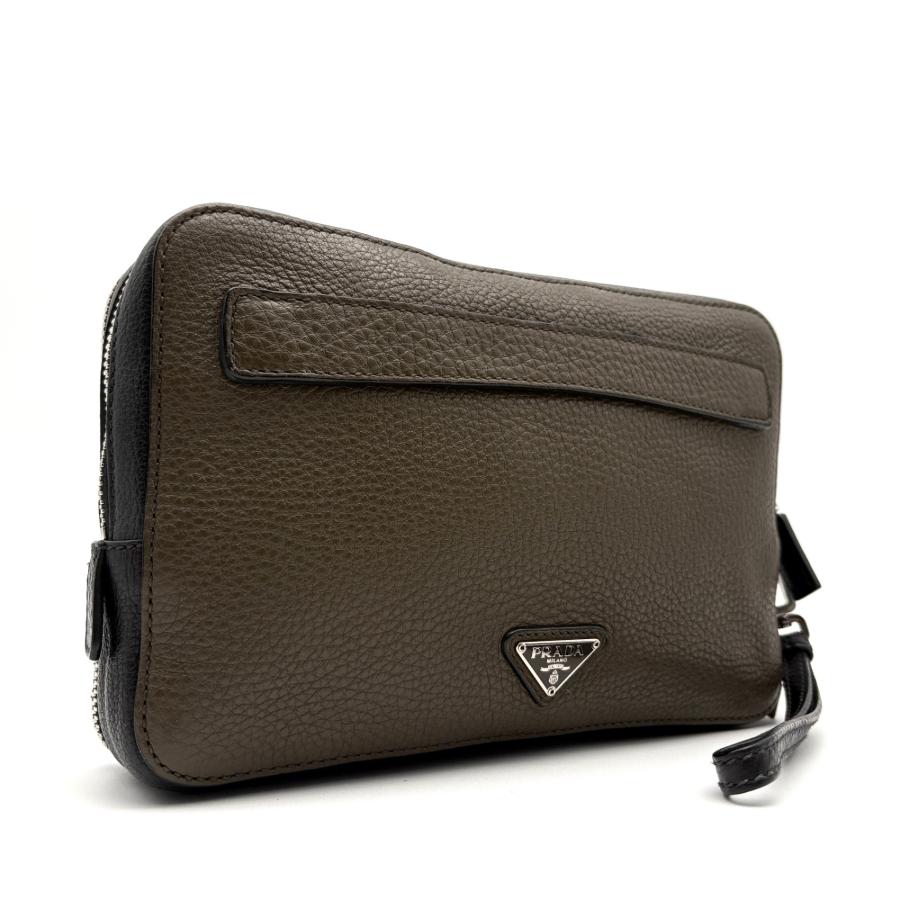 プラダ PRADA セカンドバッグ クラッチバッグ ポーチ 三角ロゴ カーキ