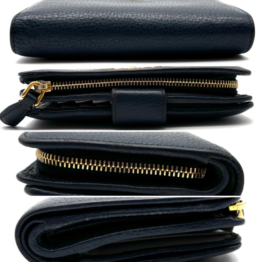 【美品】プラダ 二つ折り財布 サフィアーノレザー ブルー L字ファスナー PRADA（プラダ） 財布 サフィアーノ レザー 2ML220 ラウンドファスナー
