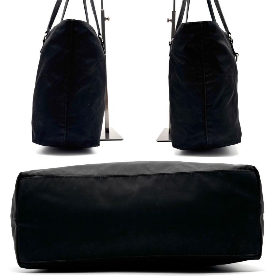 PRADA プラダ テスート ナイロン レザー トートバッグ ブラック 黒 白タグ 通勤 通学 軽量 肩掛け シルバー金具 三角ロゴ 希少 冠婚葬祭 フォーマル 美品