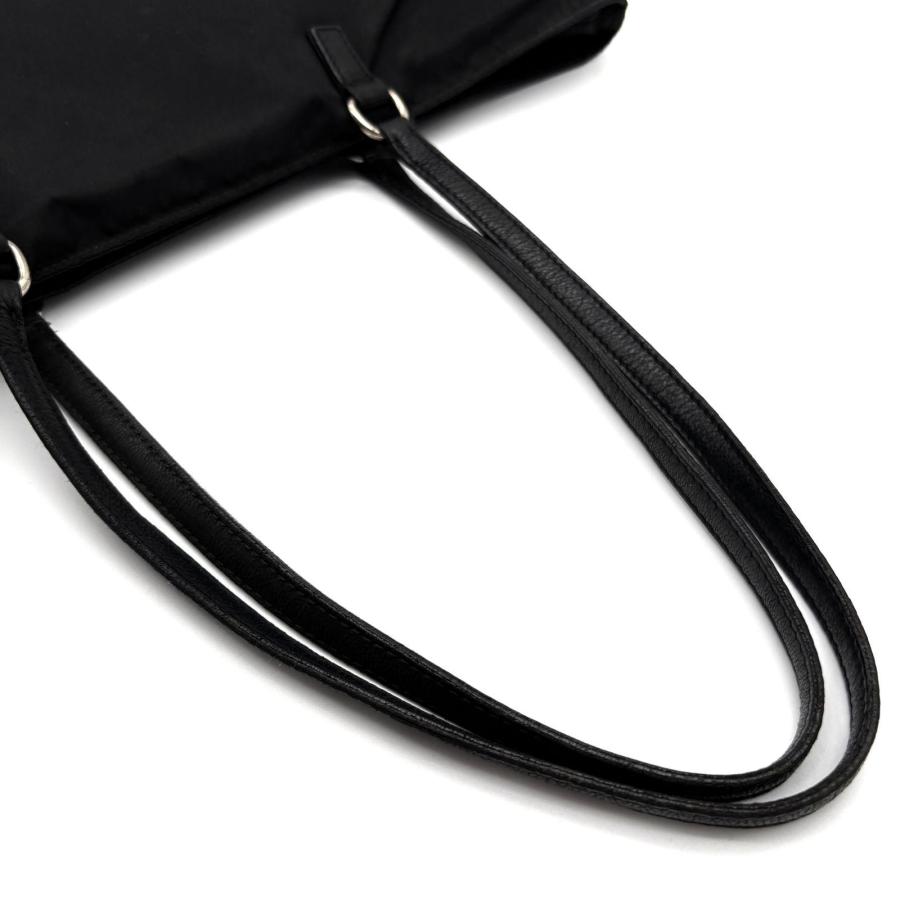 PRADA プラダ テスート ナイロン レザー トートバッグ ブラック 黒 白タグ 通勤 通学 軽量 肩掛け シルバー金具 三角ロゴ 希少 冠婚葬祭 フォーマル 美品