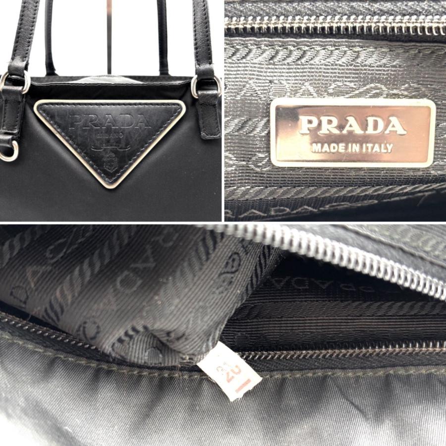 PRADA プラダ テスート ナイロン レザー トートバッグ ブラック 黒 白タグ 通勤 通学 軽量 肩掛け シルバー金具 三角ロゴ 希少 冠婚葬祭 フォーマル 美品